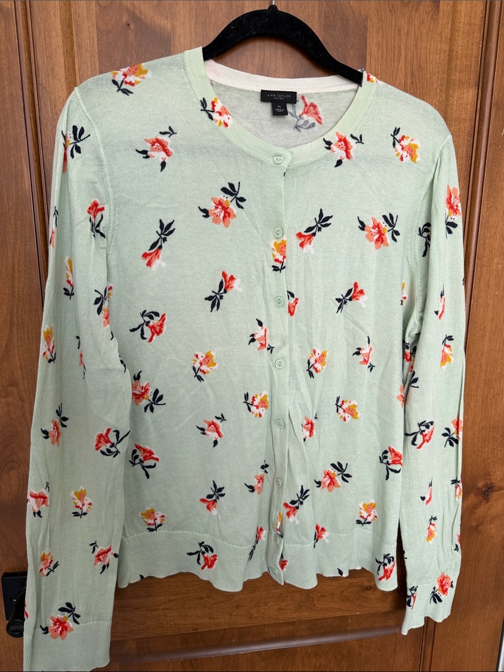 Ann Taylor Mint Green Floral Button-Up Cardigan